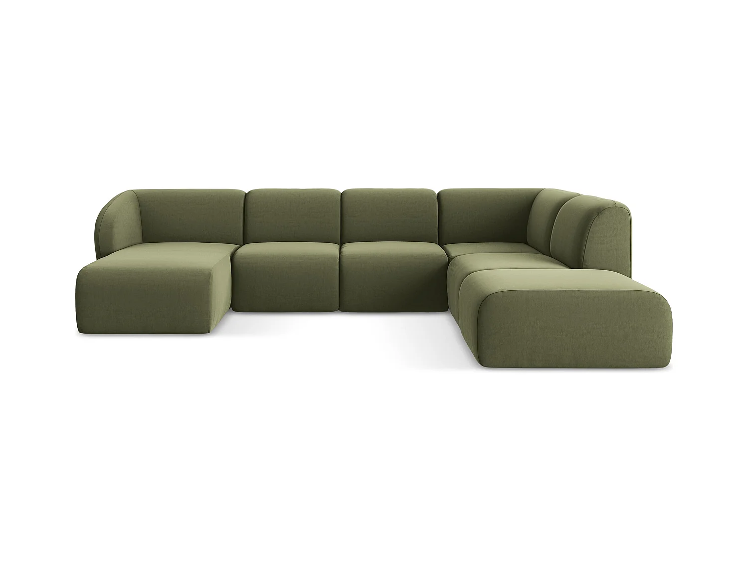 Sofa panoramiczna prawa - z tkaniny welwetowej - oliwkowy - LANI