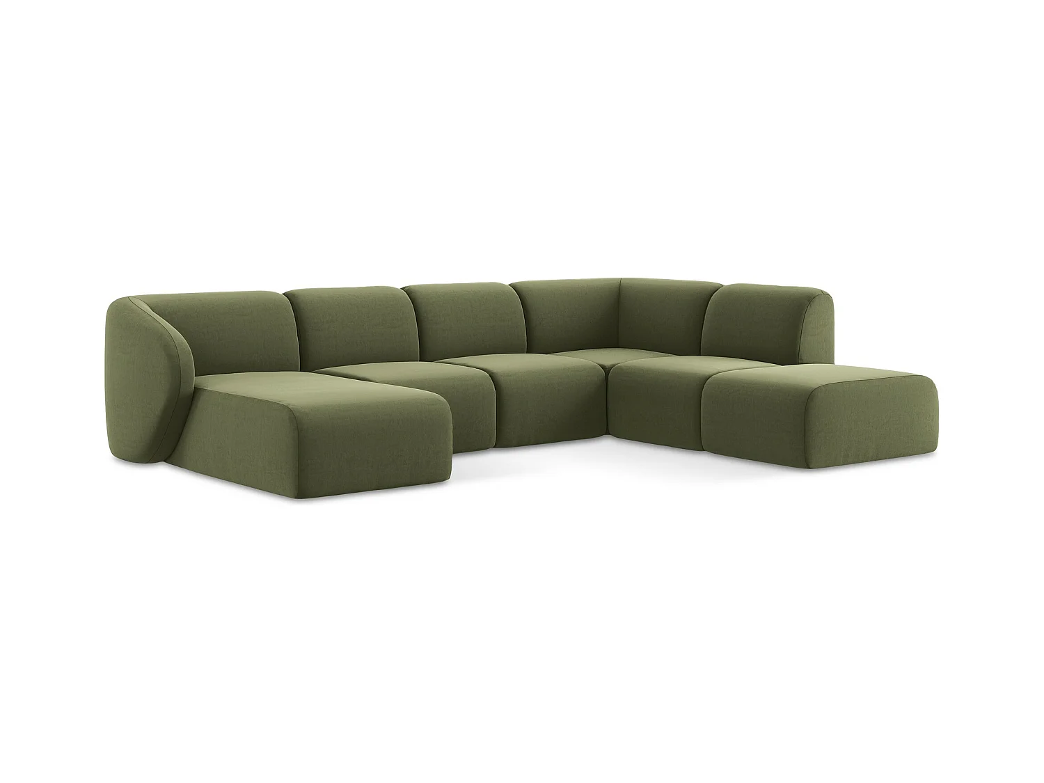 Große Wohnlandschaft Rechts - - Samt - Olive - LANI