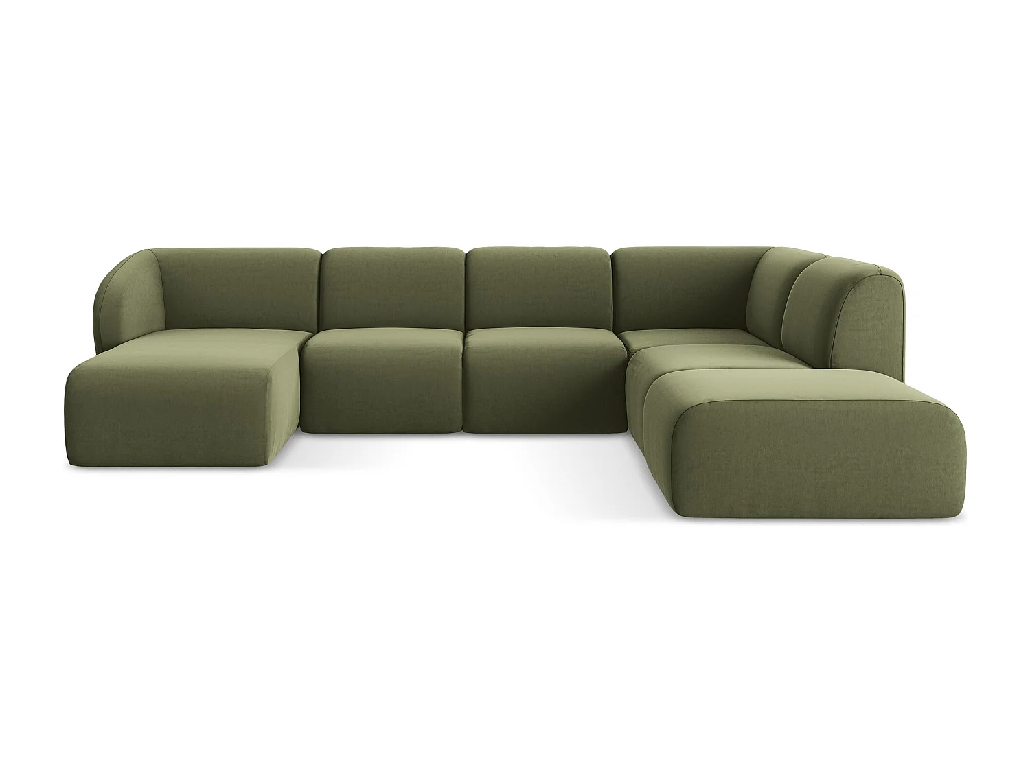 Canapé panoramique 5 places droit en velours - olive - LANI
