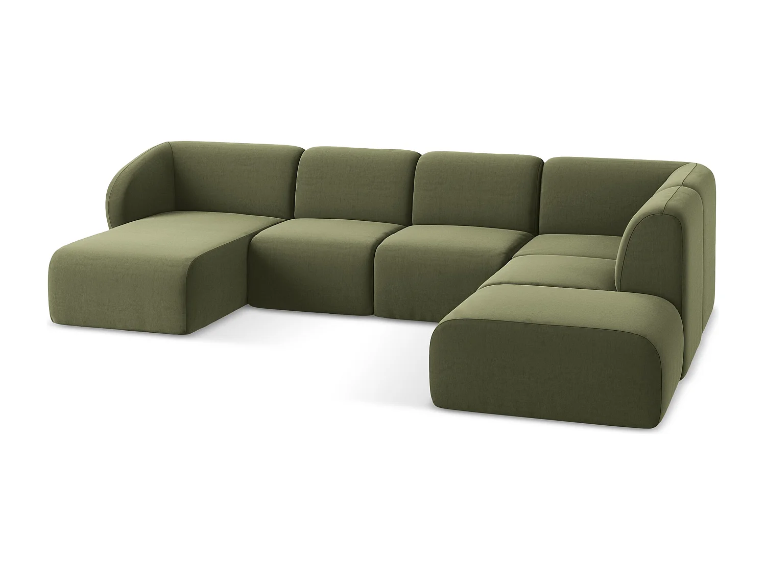 Canapé panoramique 5 places droit en velours - olive - LANI
