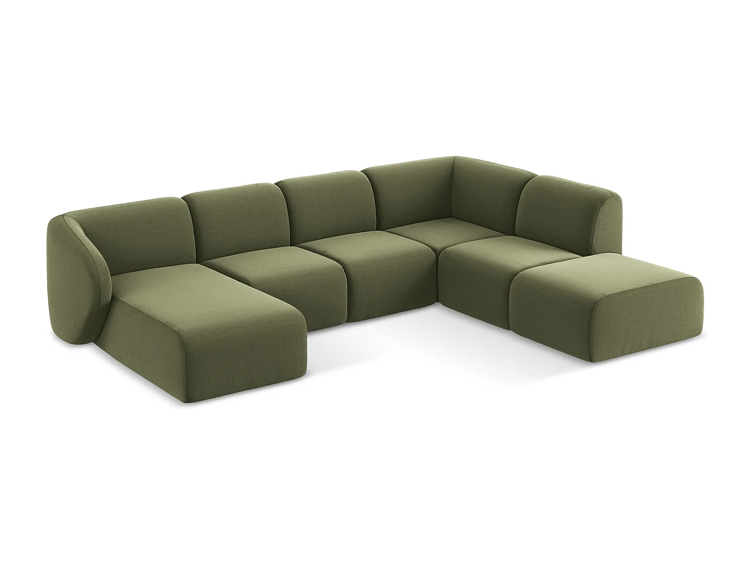 Canapé panoramique 5 places droit en velours - olive - LANI
