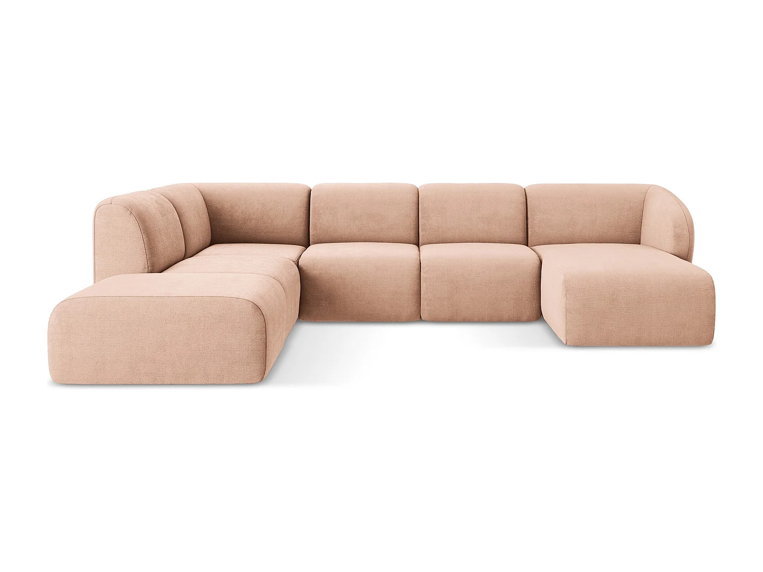 Canapé panoramique 5 places gauche en tissu chenille - pêche - LANI