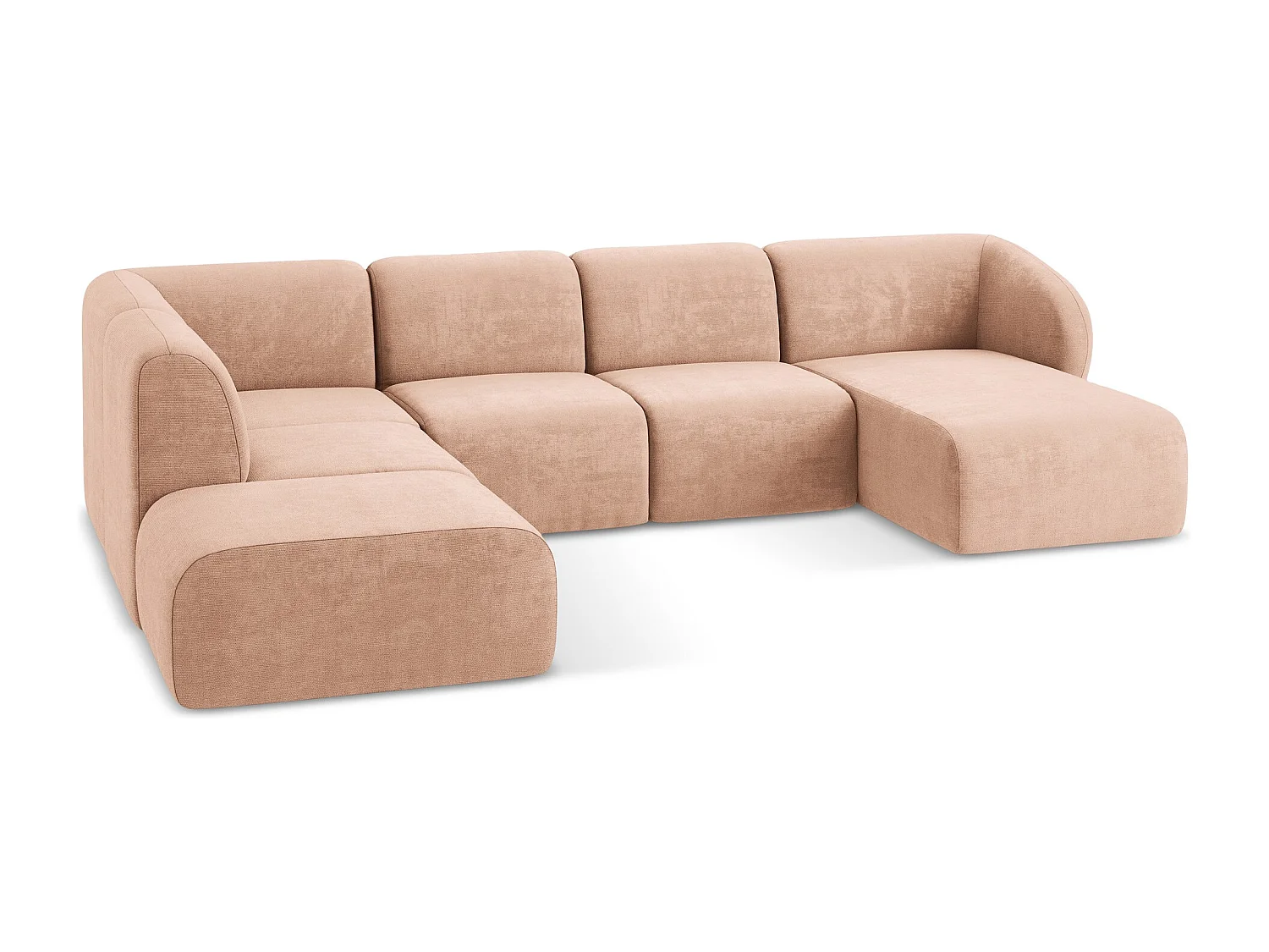Canapé panoramique 5 places gauche en tissu chenille - pêche - LANI