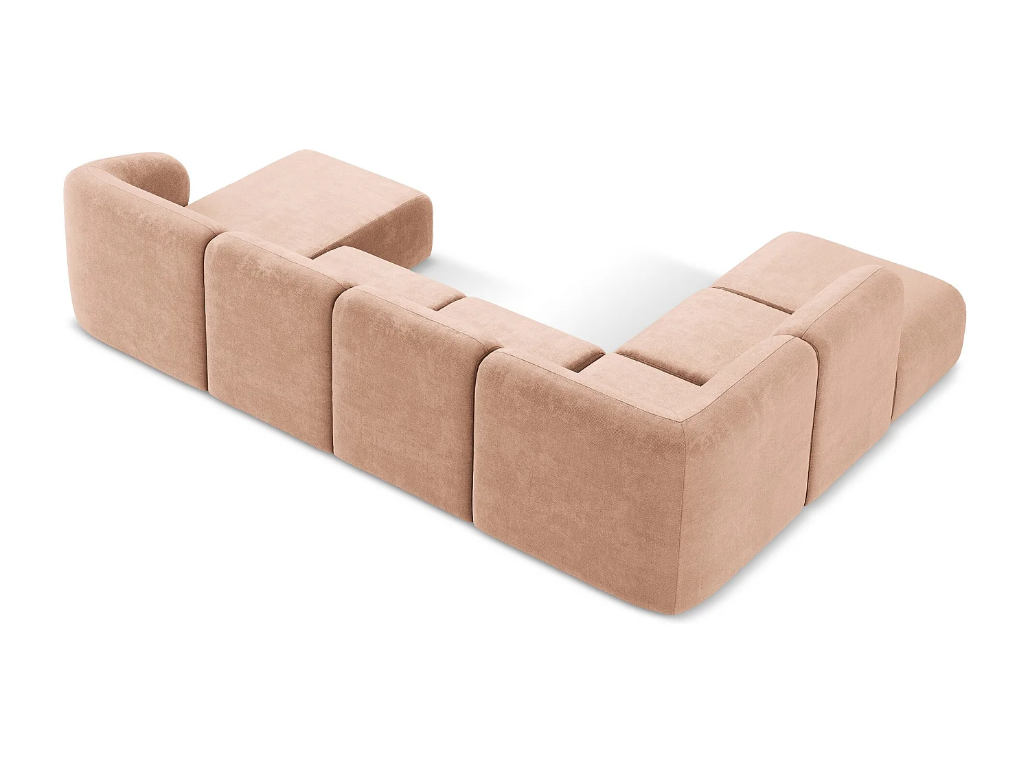 Canapé panoramique 5 places gauche en tissu chenille - pêche - LANI