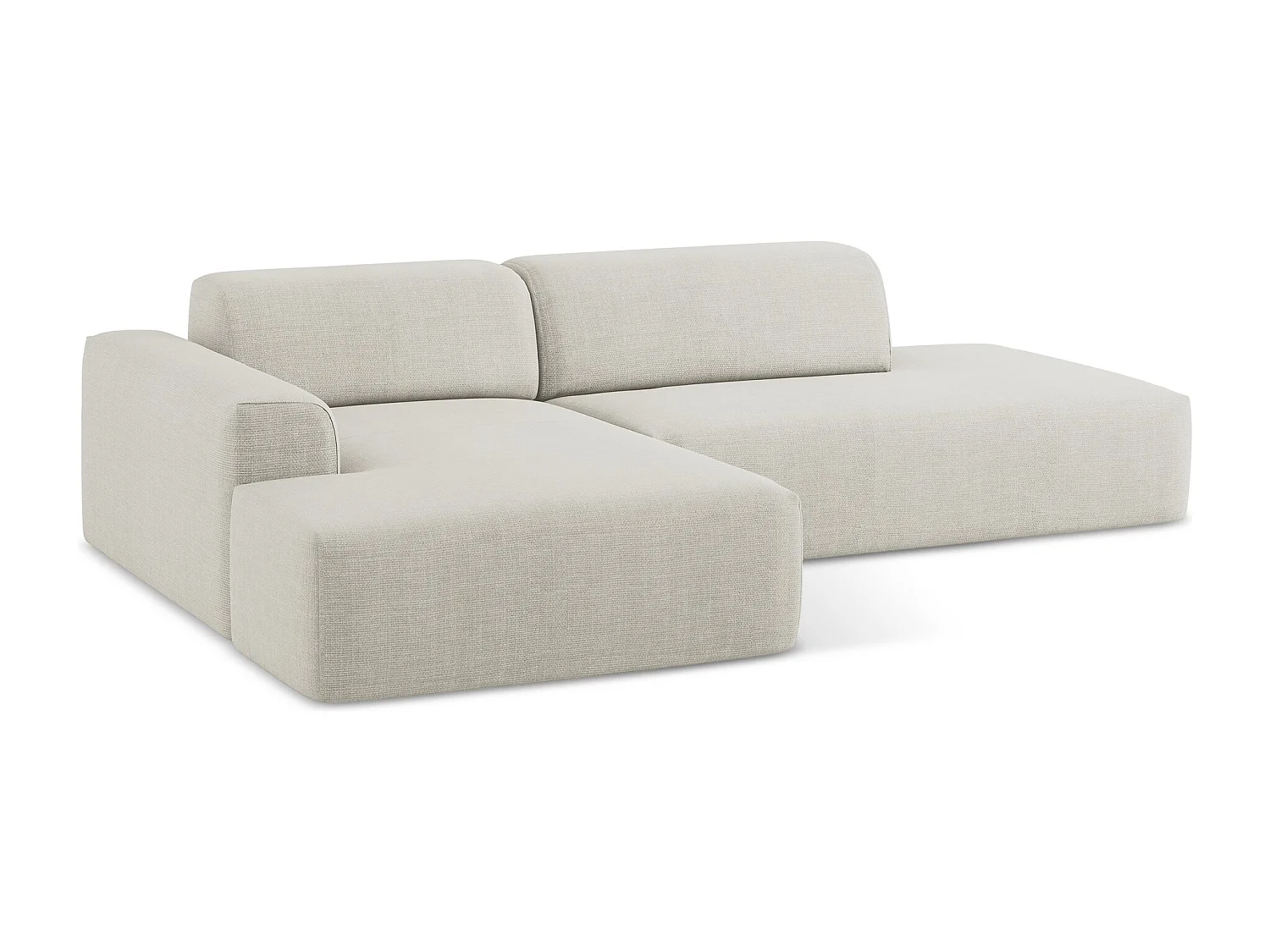 Canapé d'angle 3 places modulaire droit en tissu texturé - beige clair - KELI