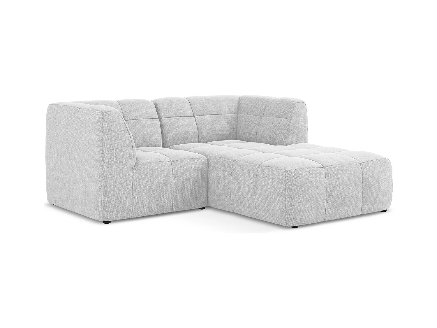 Canapé d'angle 2,5 places modulaire droit en tissu bouclette - argent - ALOHA