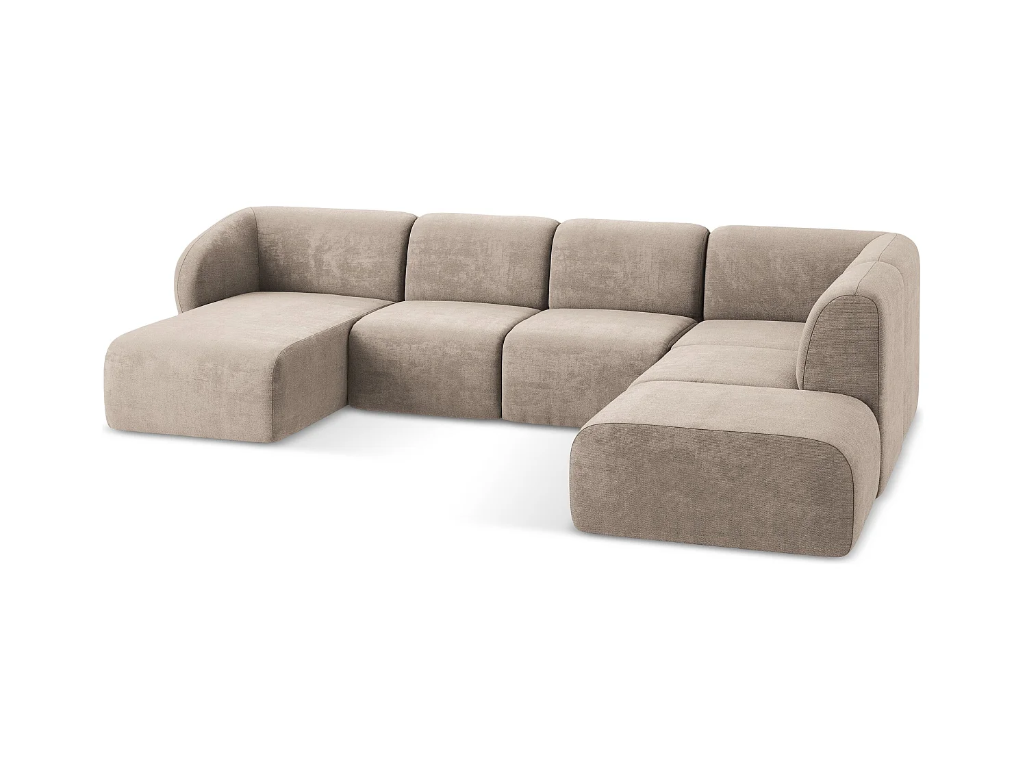 Panoramische hoekbank rechts van donkerbeige chenille stof - LANI