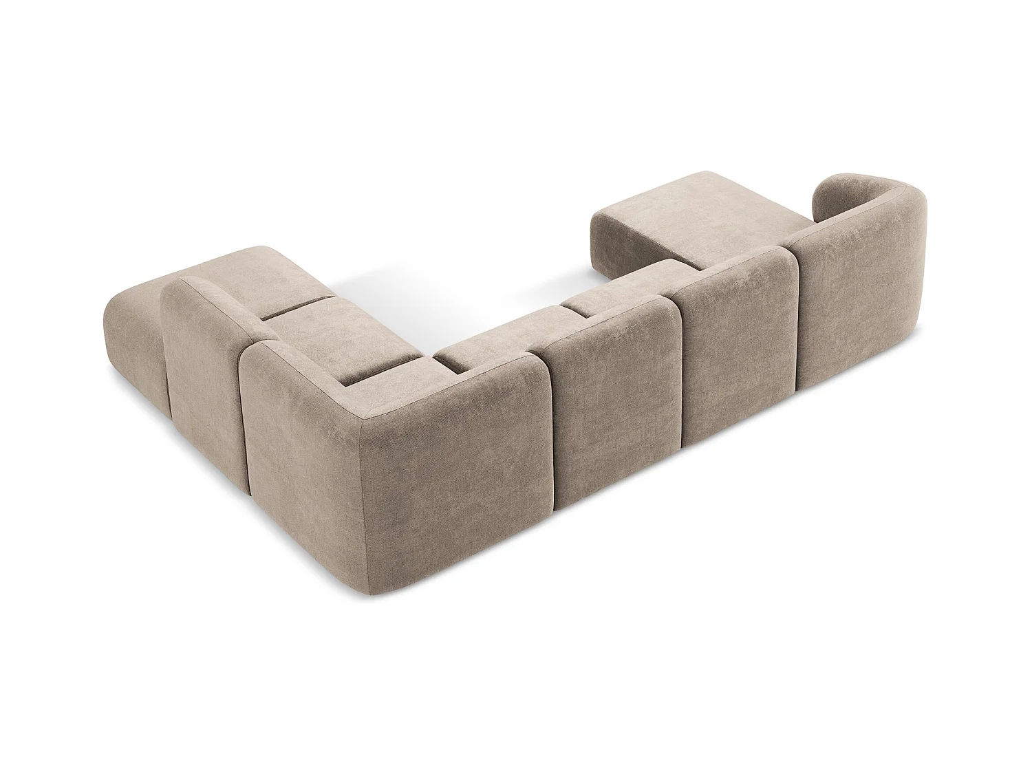 Panoramische hoekbank rechts van donkerbeige chenille stof - LANI