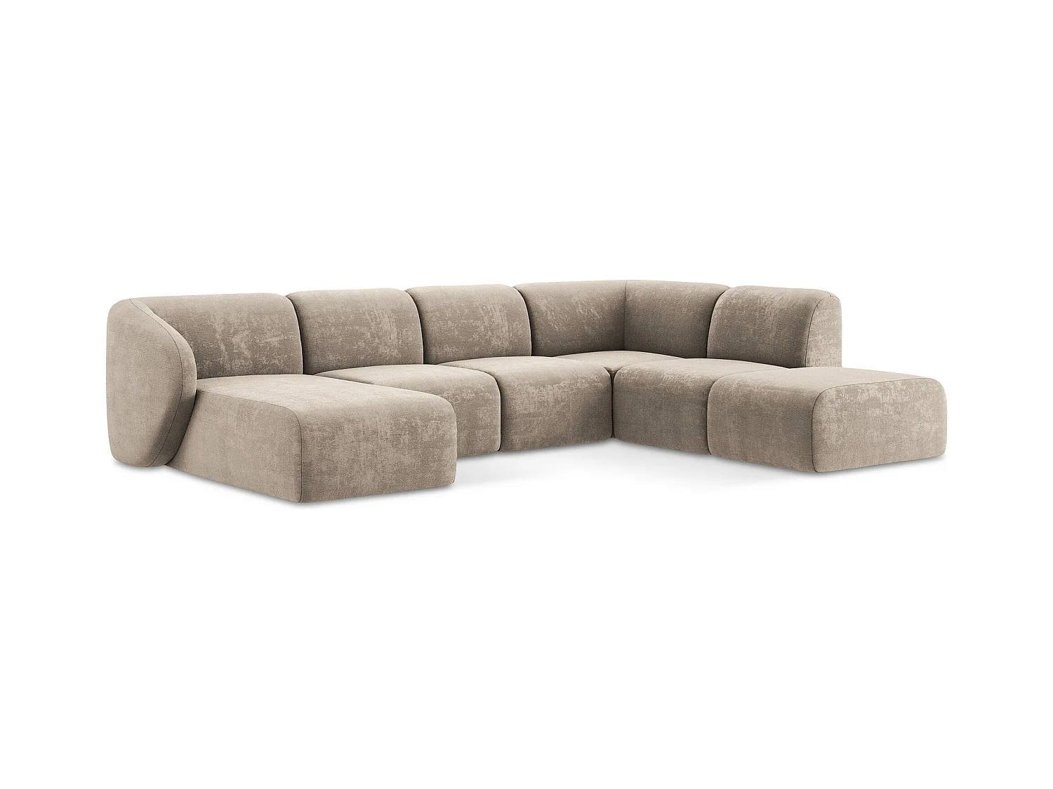 Canapé panoramique 5 places droit en tissu chenille - beige foncé - LANI