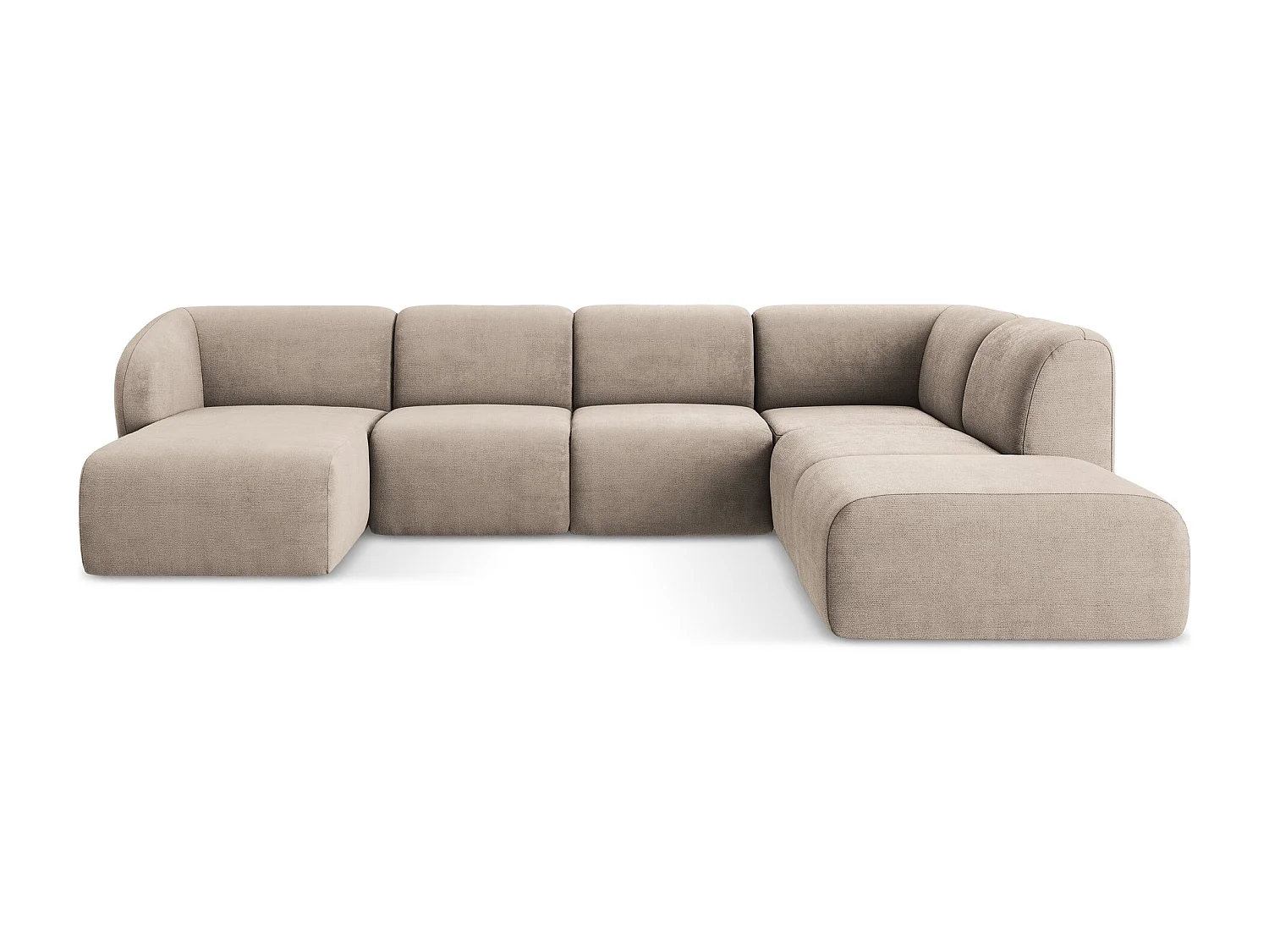 Canapé panoramique 5 places droit en tissu chenille - beige foncé - LANI