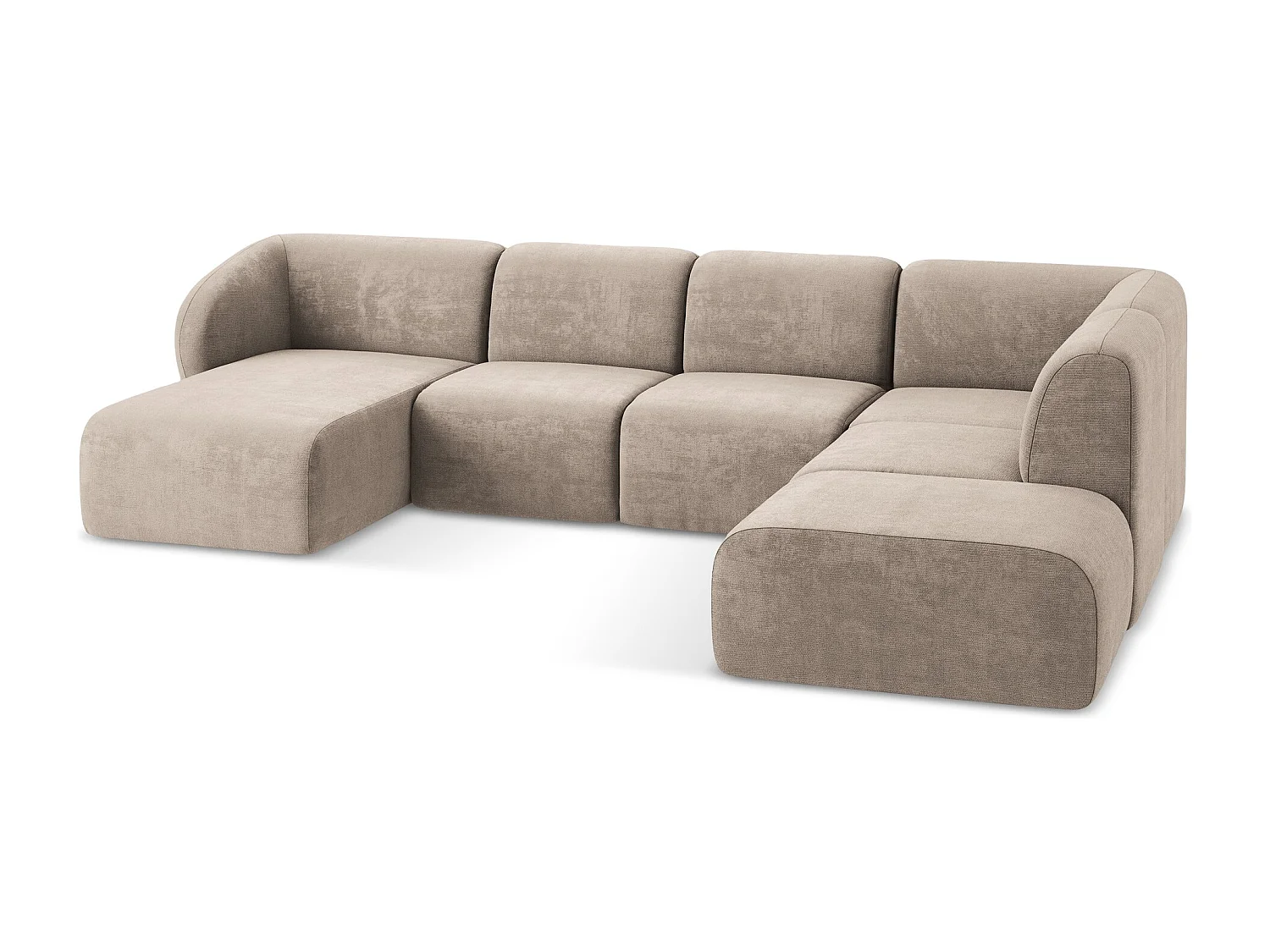 Canapé panoramique 5 places droit en tissu chenille - beige foncé - LANI