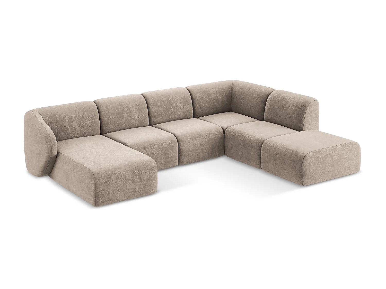 Canapé panoramique 5 places droit en tissu chenille - beige foncé - LANI