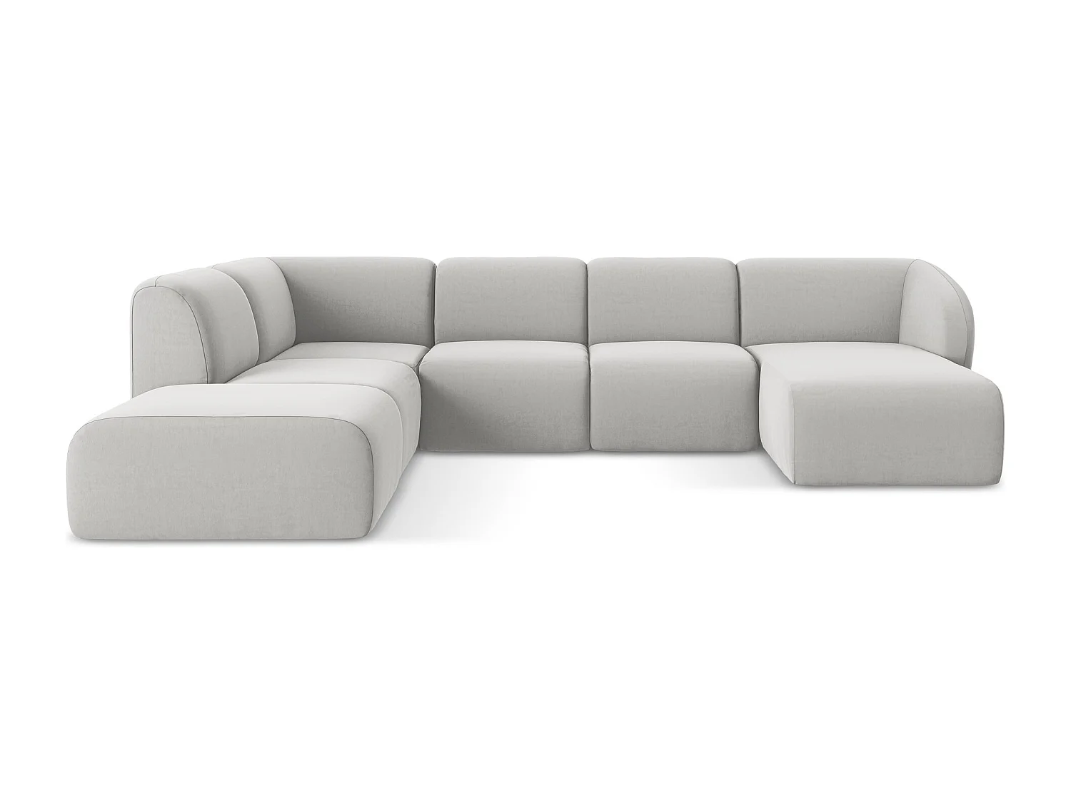 Sofá de canto panorâmico 5 lugares esquerdo em veludo prata - LANI