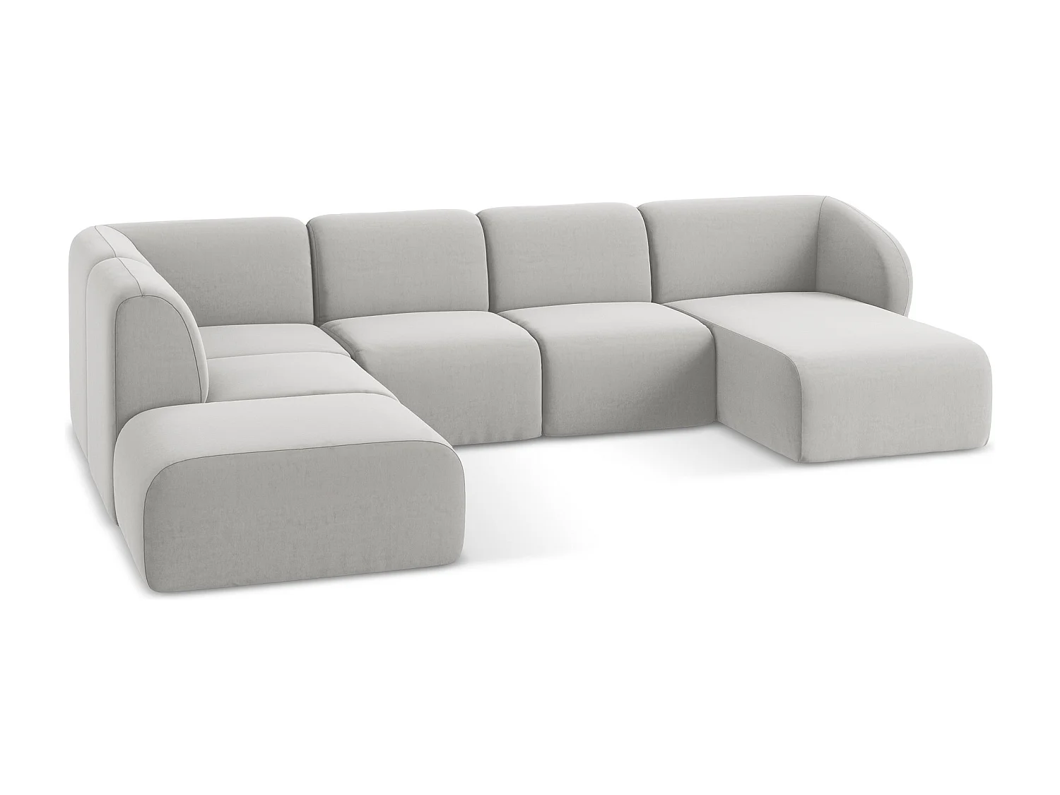 Sofá de canto panorâmico 5 lugares esquerdo em veludo prata - LANI