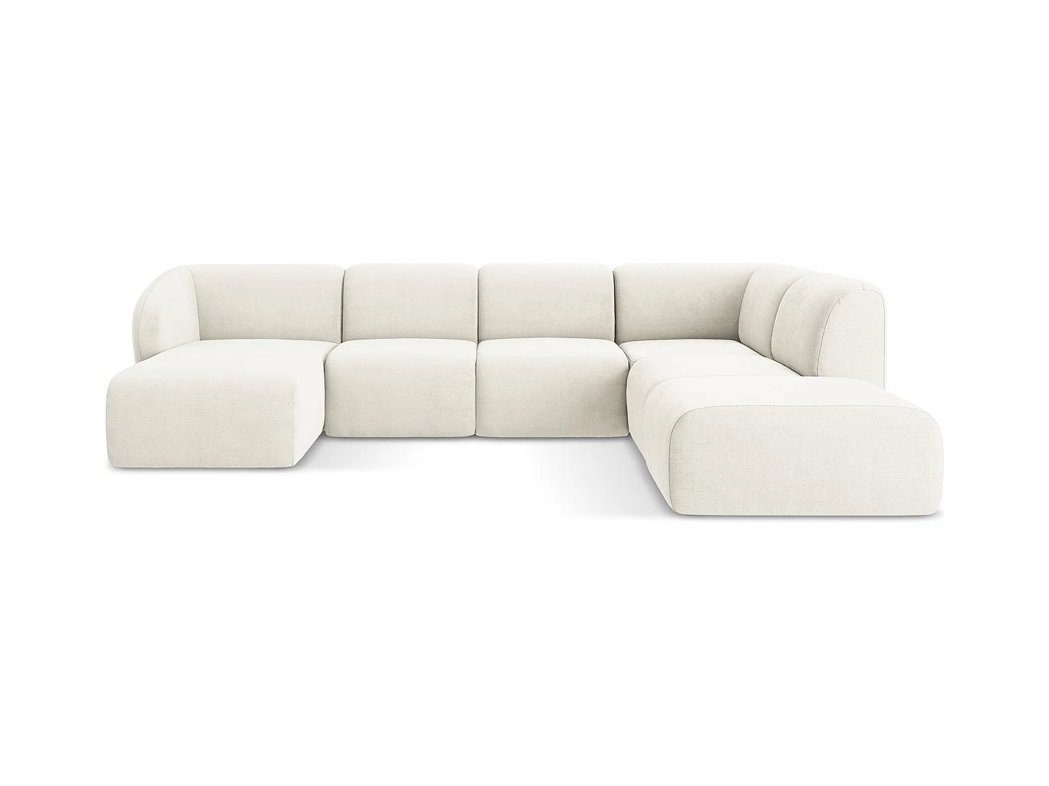 Panoramische hoekbank rechts van wit chenille stof - LANI