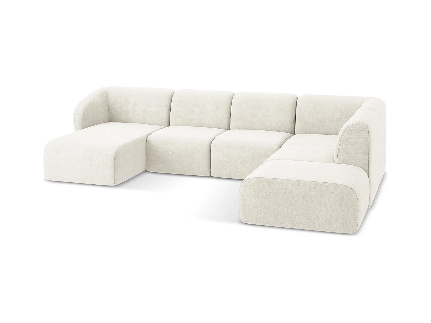 Panoramische hoekbank rechts van wit chenille stof - LANI