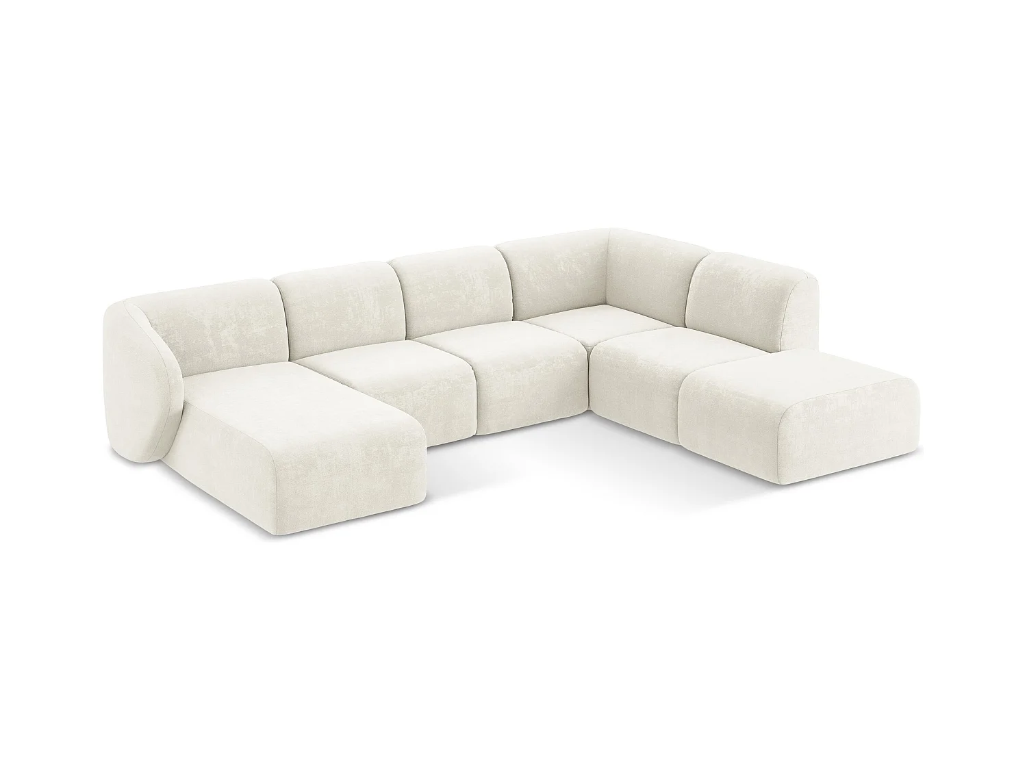 Panoramische hoekbank rechts van wit chenille stof - LANI