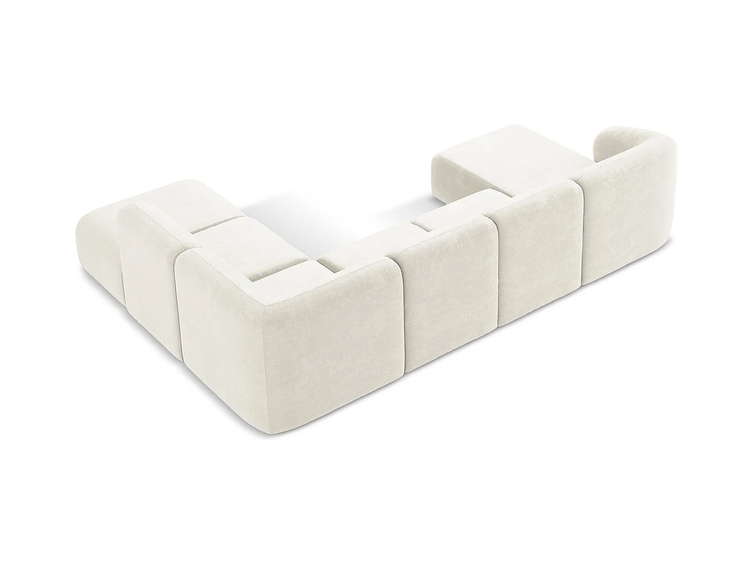 Panoramische hoekbank rechts van wit chenille stof - LANI