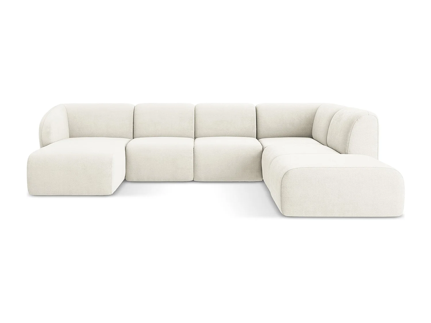 Canapé panoramique 5 places droit en tissu chenille - blanc - LANI