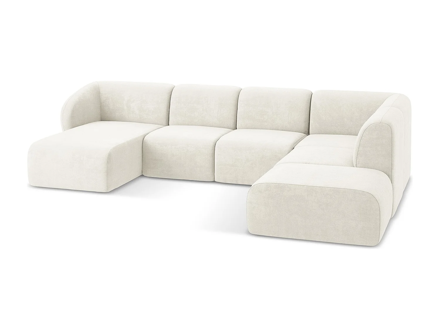 Canapé panoramique 5 places droit en tissu chenille - blanc - LANI