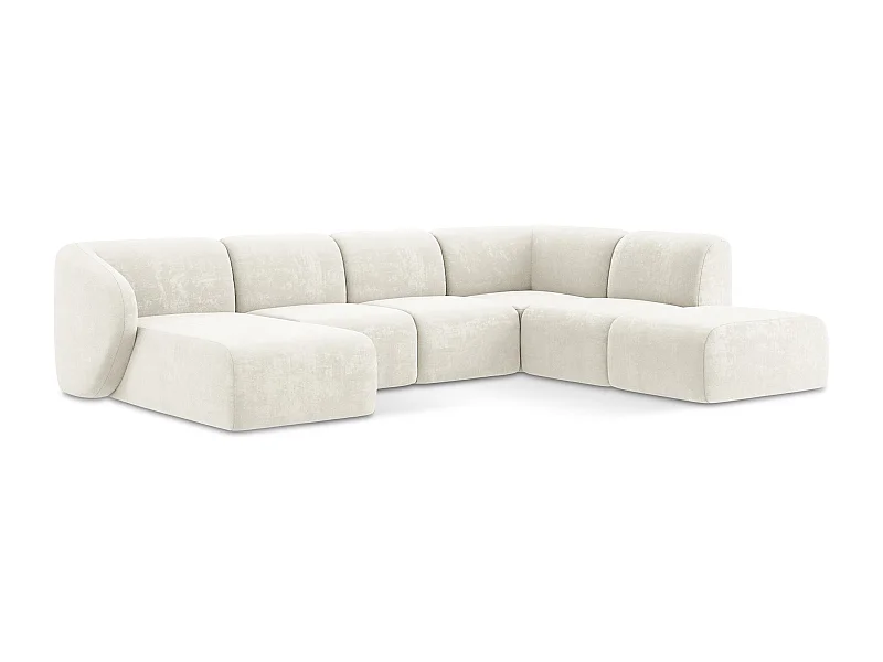 Sofa panoramiczna prawa - z tkaniny szenilowej - biały - LANI