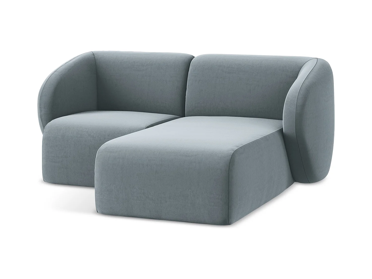 Canapé d'angle 2,5 places modulaire droit en velours - bleu clair - LANI