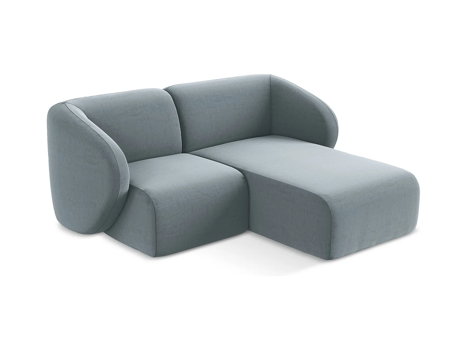 Canapé d'angle 2,5 places modulaire droit en velours - bleu clair - LANI