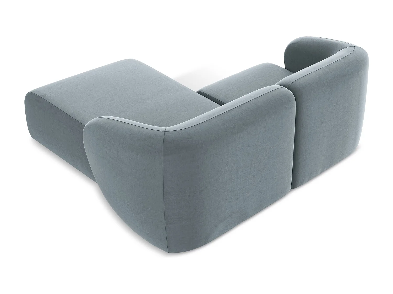 Canapé d'angle 2,5 places modulaire droit en velours - bleu clair - LANI