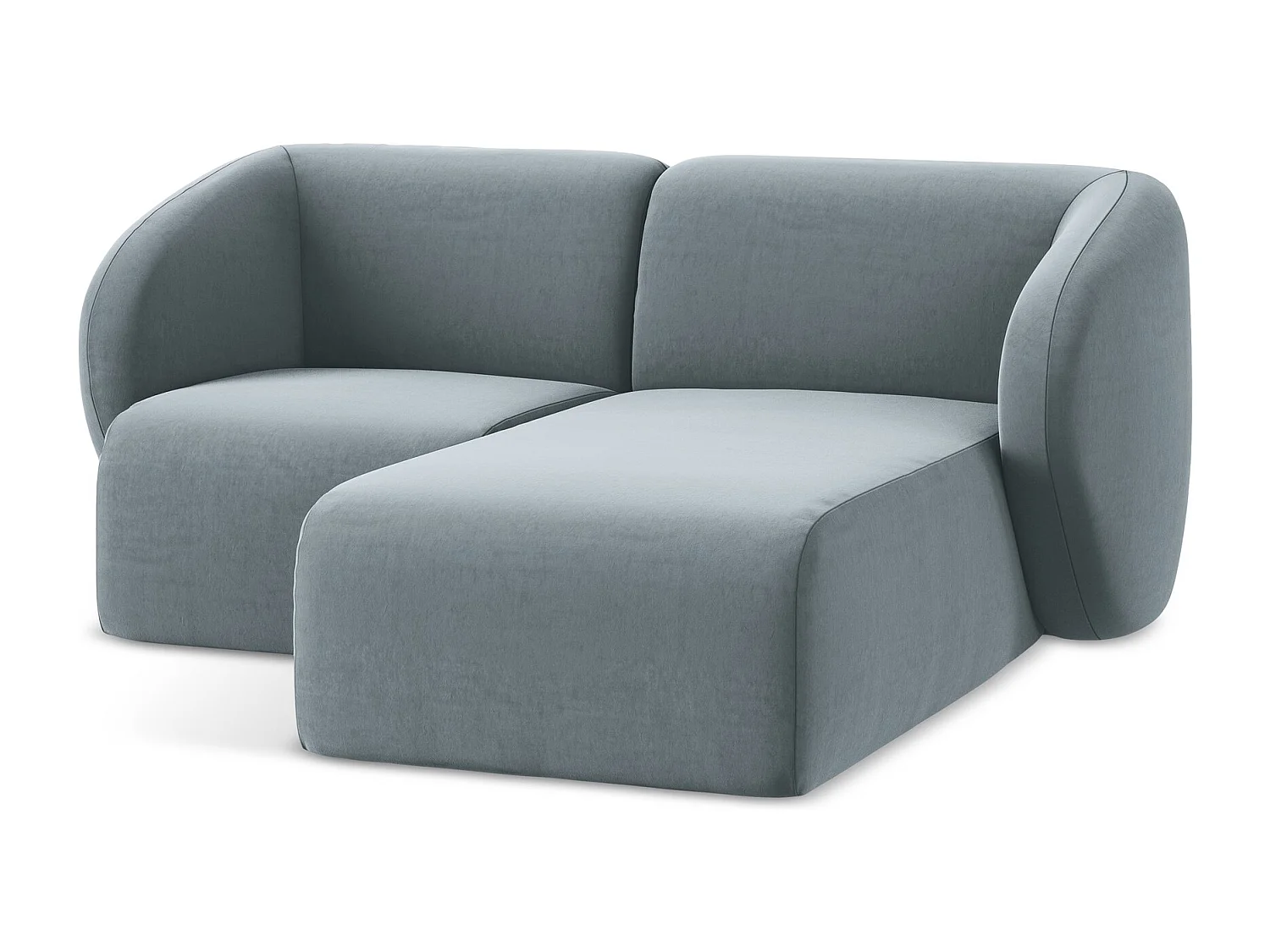 Sofá de canto modular direito 2,5 lugares em veludo azul claro - LANI