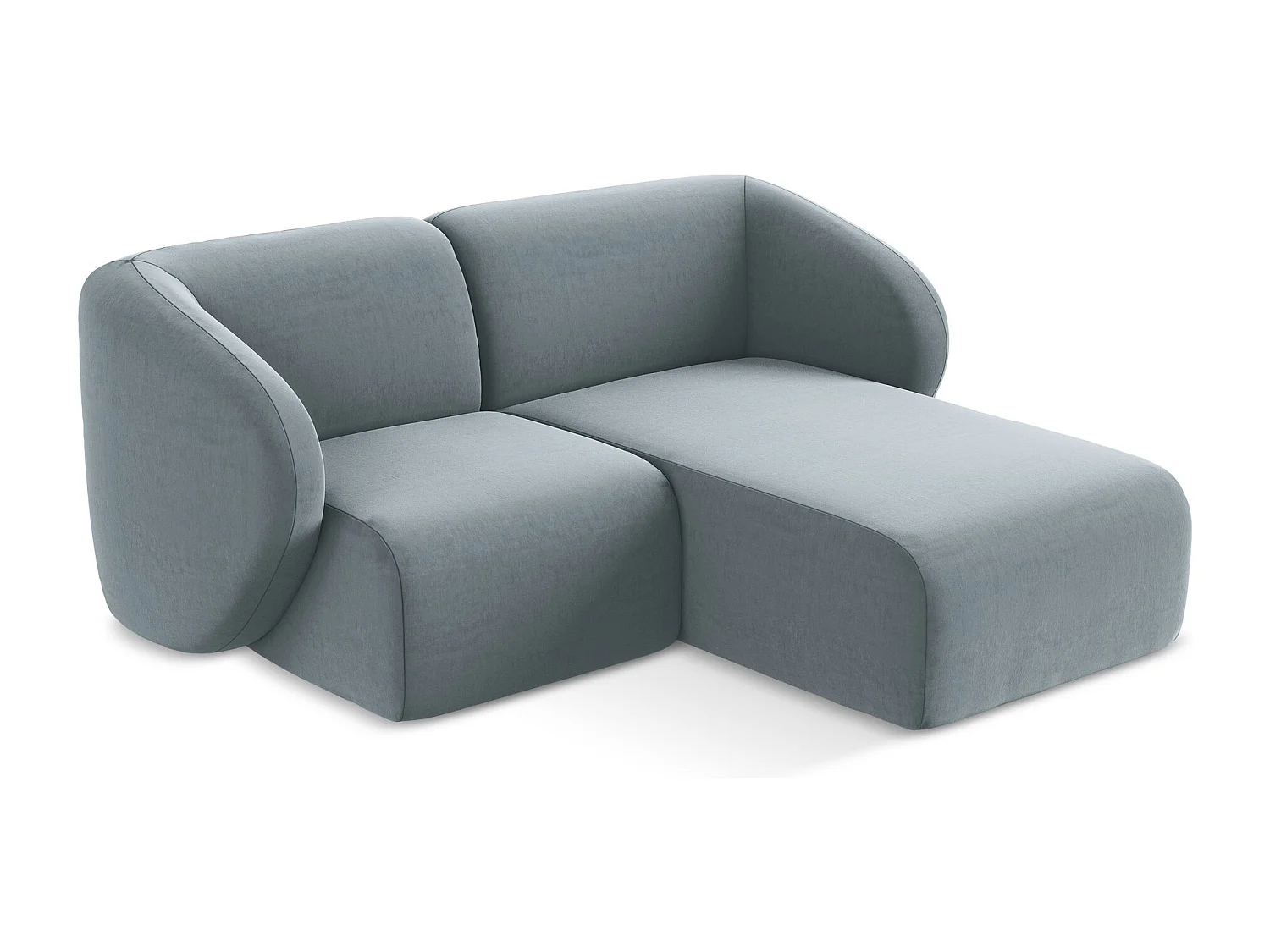 Sofá de canto modular direito 2,5 lugares em veludo azul claro - LANI