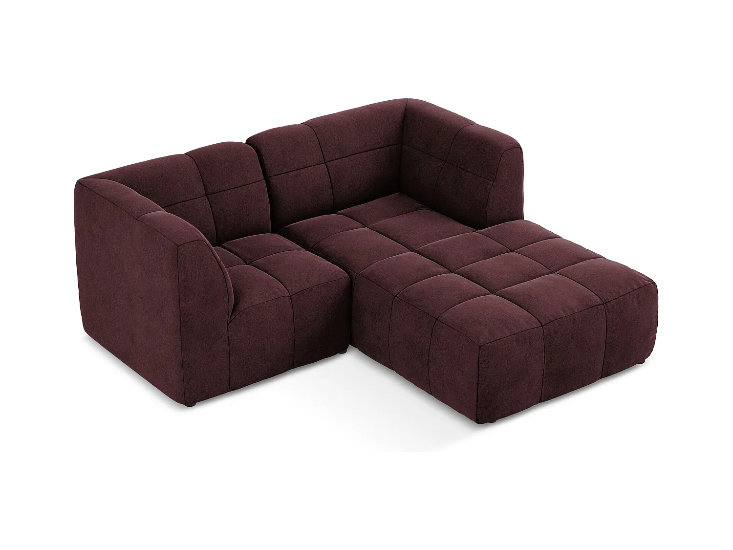 Canapé d'angle 2,5 places modulaire droit en velours - bourgogne - ALOHA