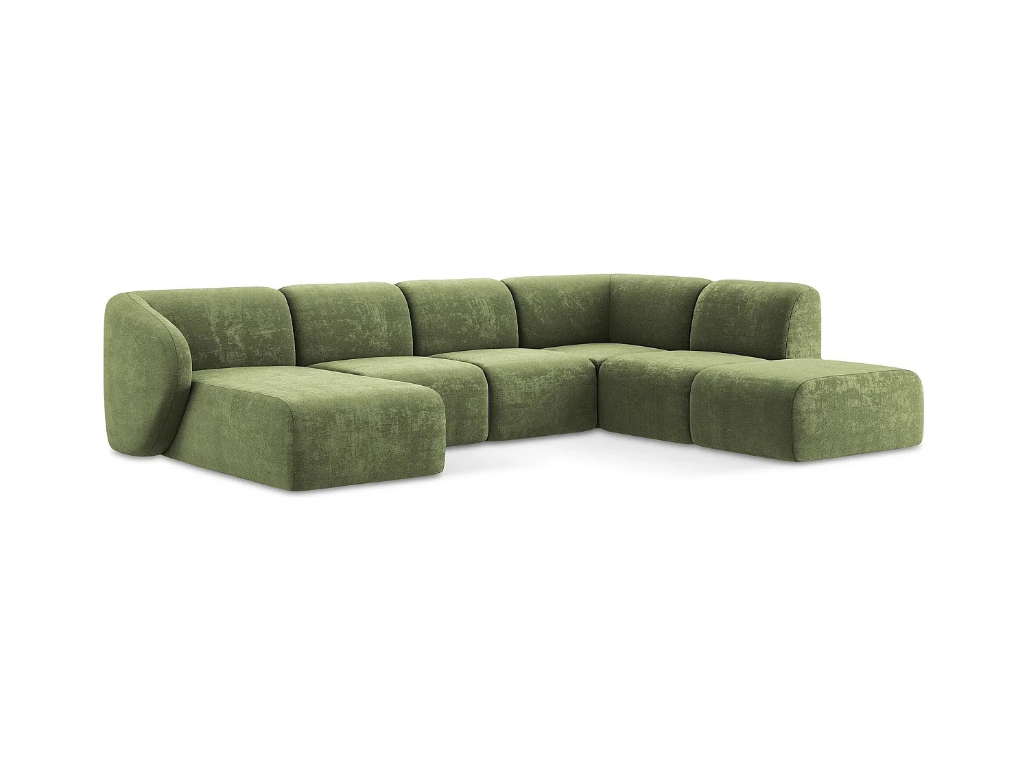 Canapé panoramique 5 places droit en tissu chenille - vert - LANI