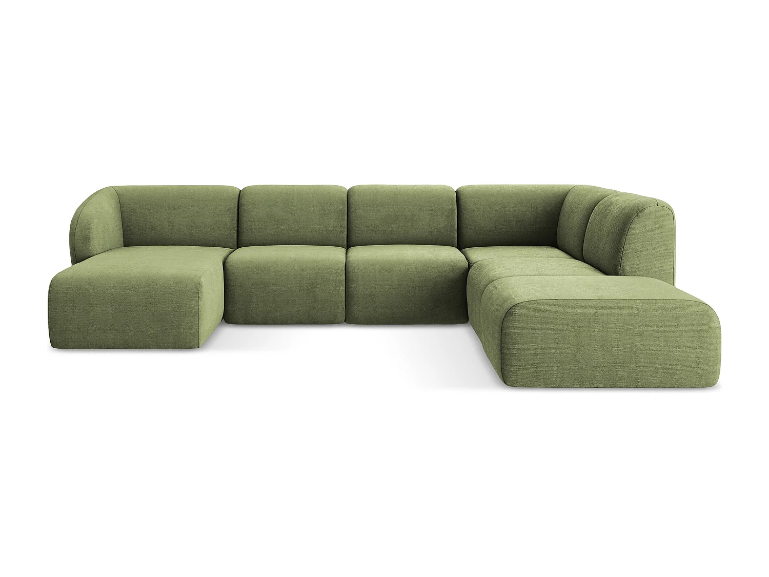 Canapé panoramique 5 places droit en tissu chenille - vert - LANI