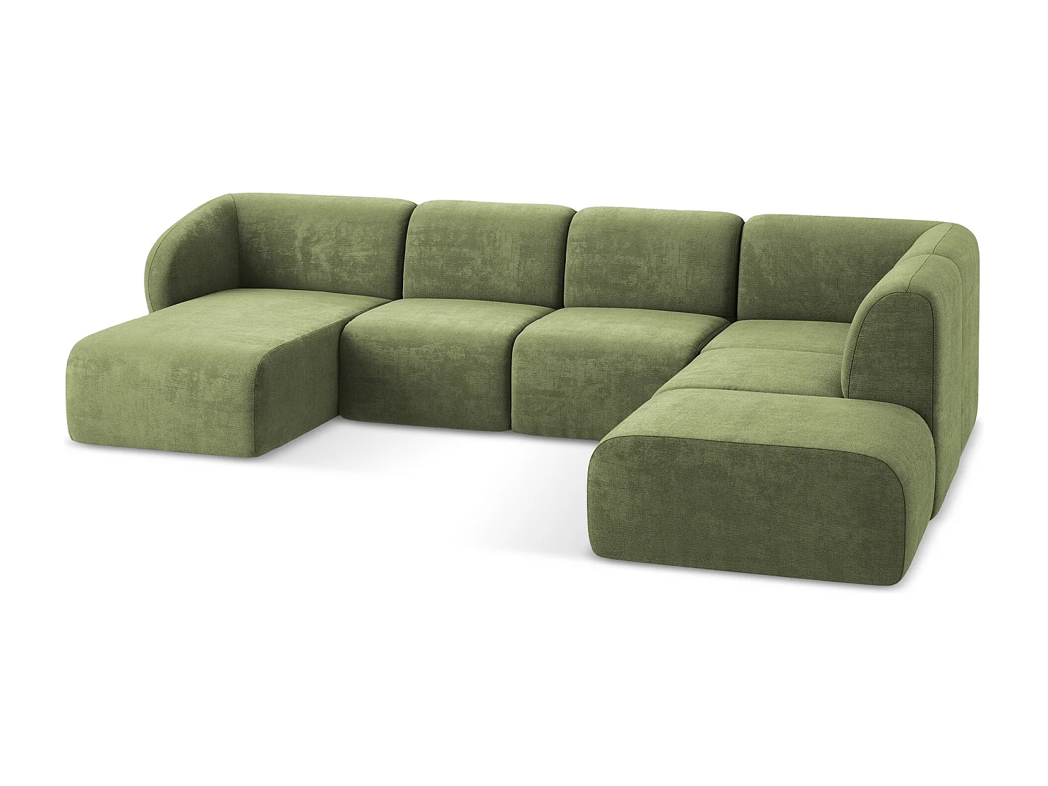 Canapé panoramique 5 places droit en tissu chenille - vert - LANI