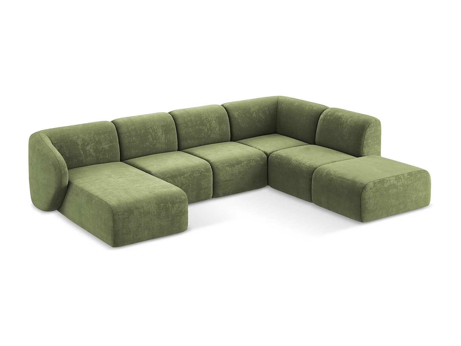 Canapé panoramique 5 places droit en tissu chenille - vert - LANI