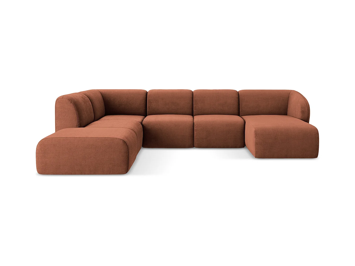 Panoramische hoekbank links van terracotta chenille stof - LANI