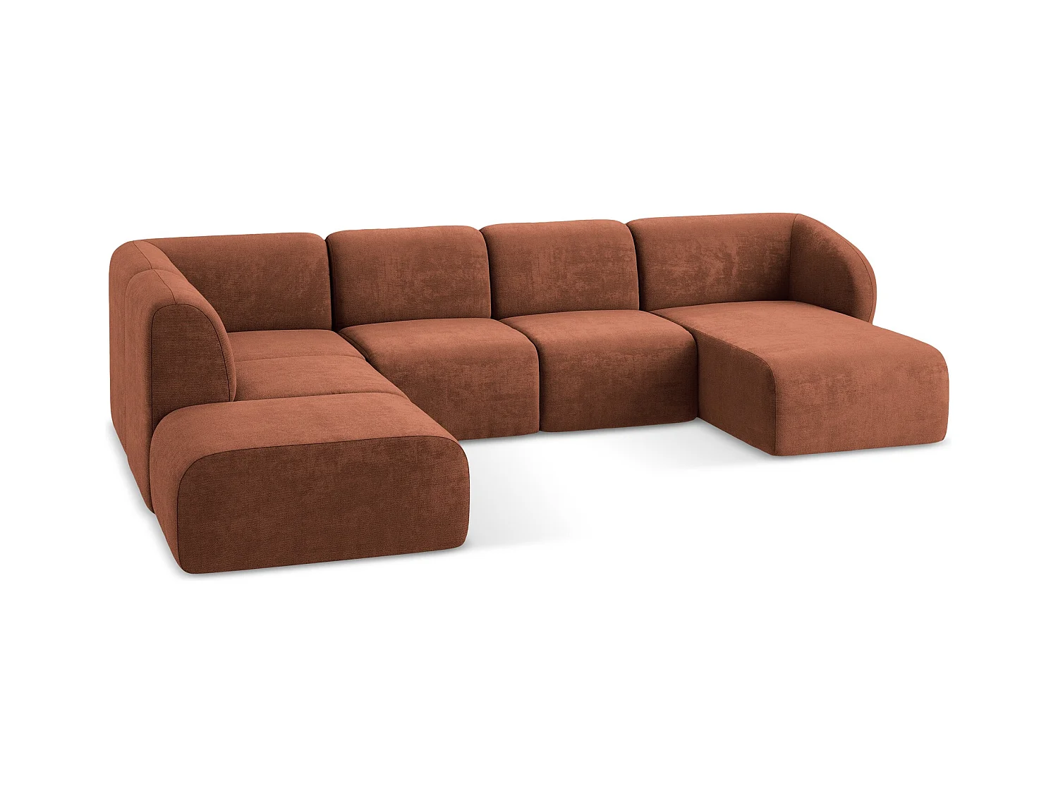 Panoramische hoekbank links van terracotta chenille stof - LANI