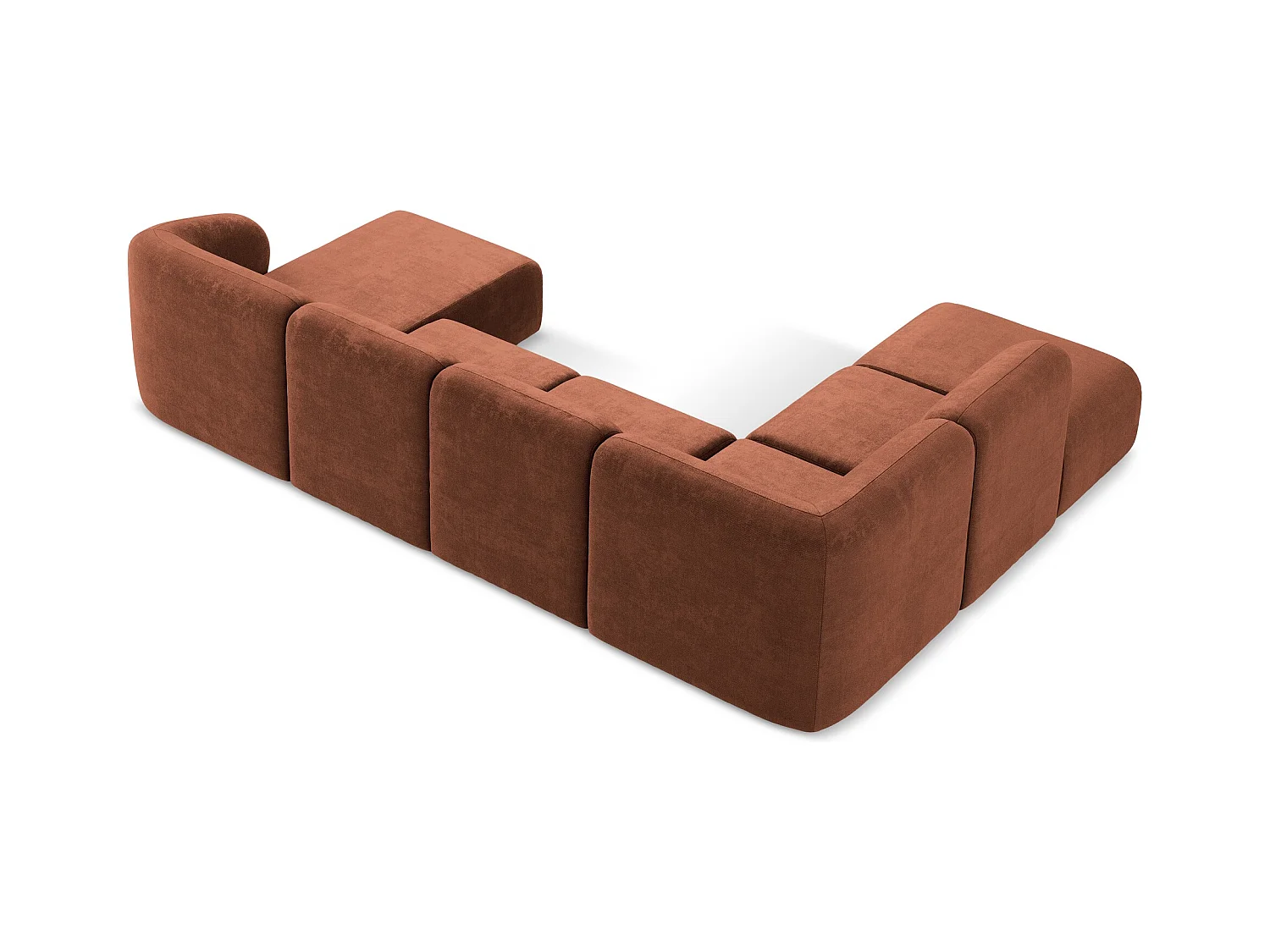 Panoramische hoekbank links van terracotta chenille stof - LANI