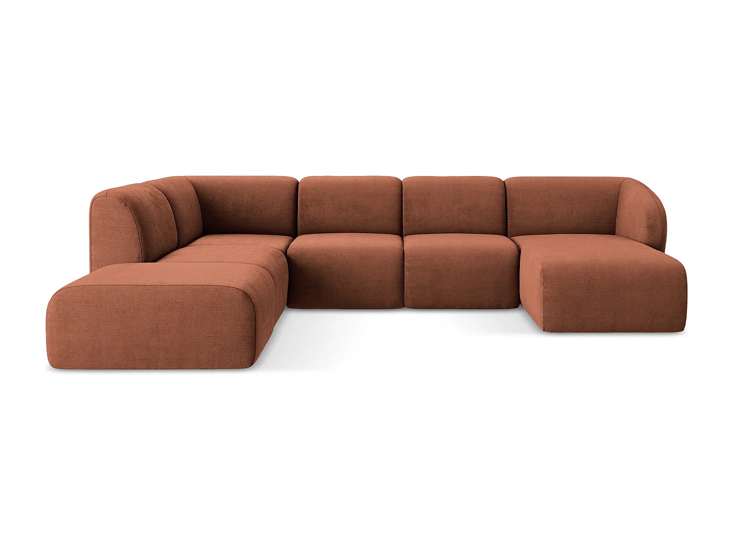 Canapé panoramique 5 places gauche en tissu chenille - terre cuite - LANI