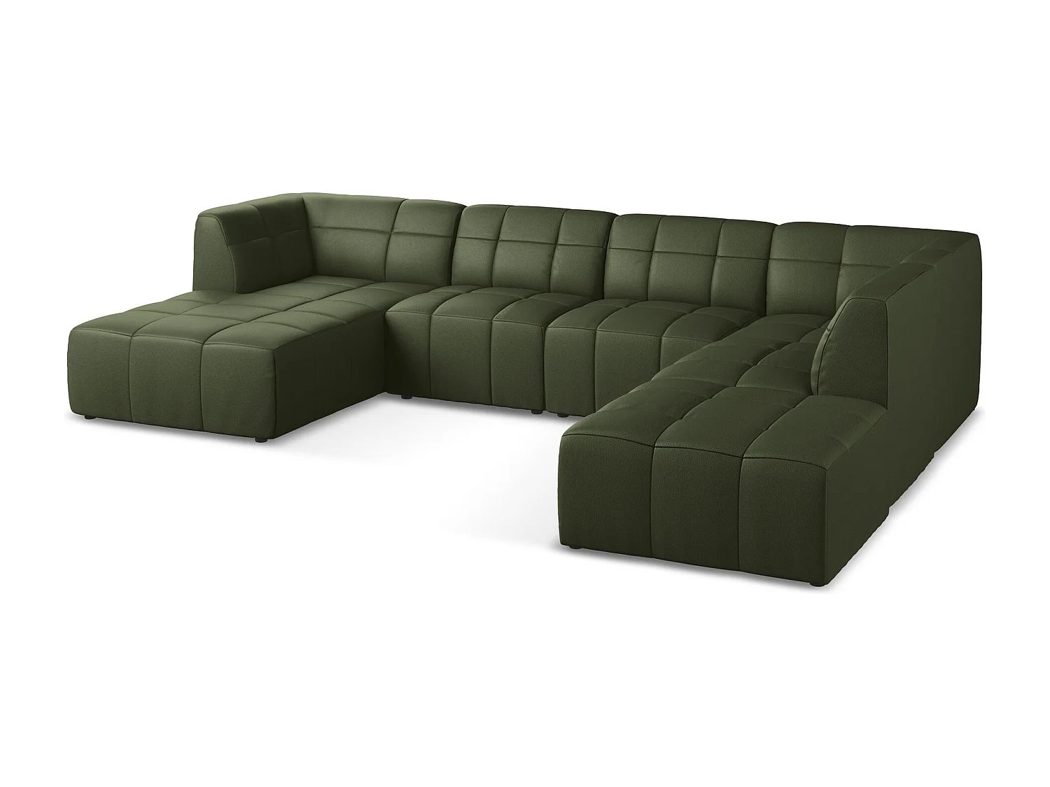 Sofá de canto panorâmico 5 lugares em couro sintético verde - ALOHA