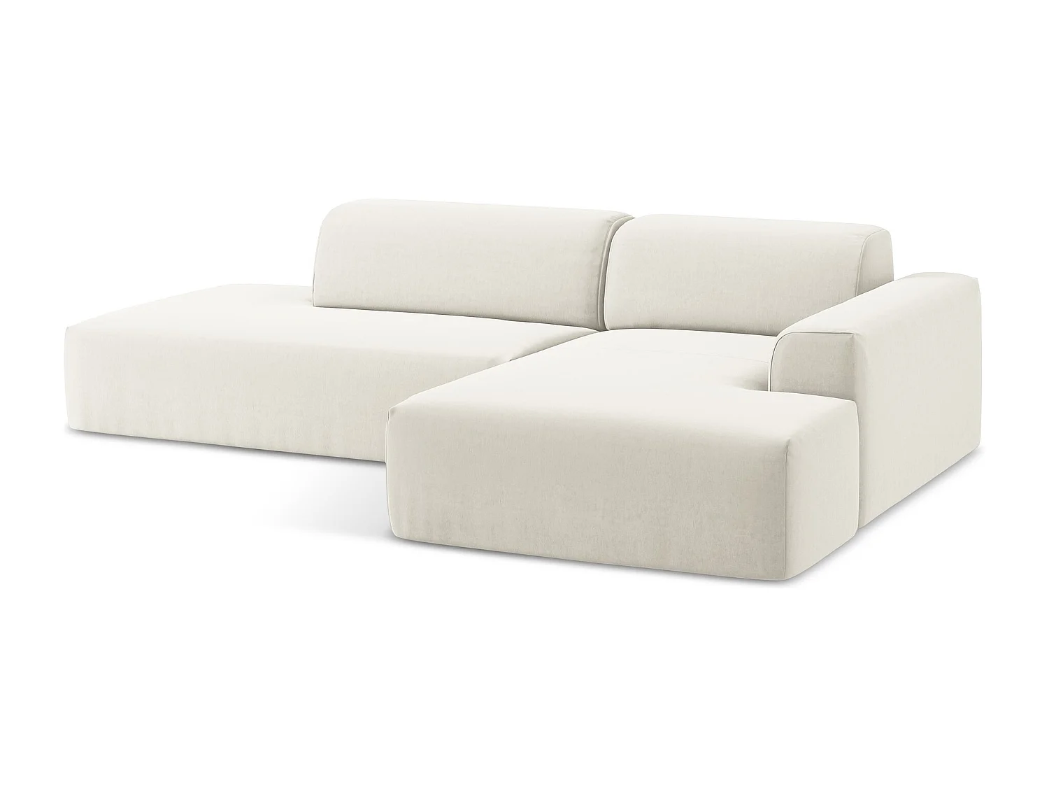 Canapé d'angle 3 places modulaire gauche en velours - beige clair - KELI