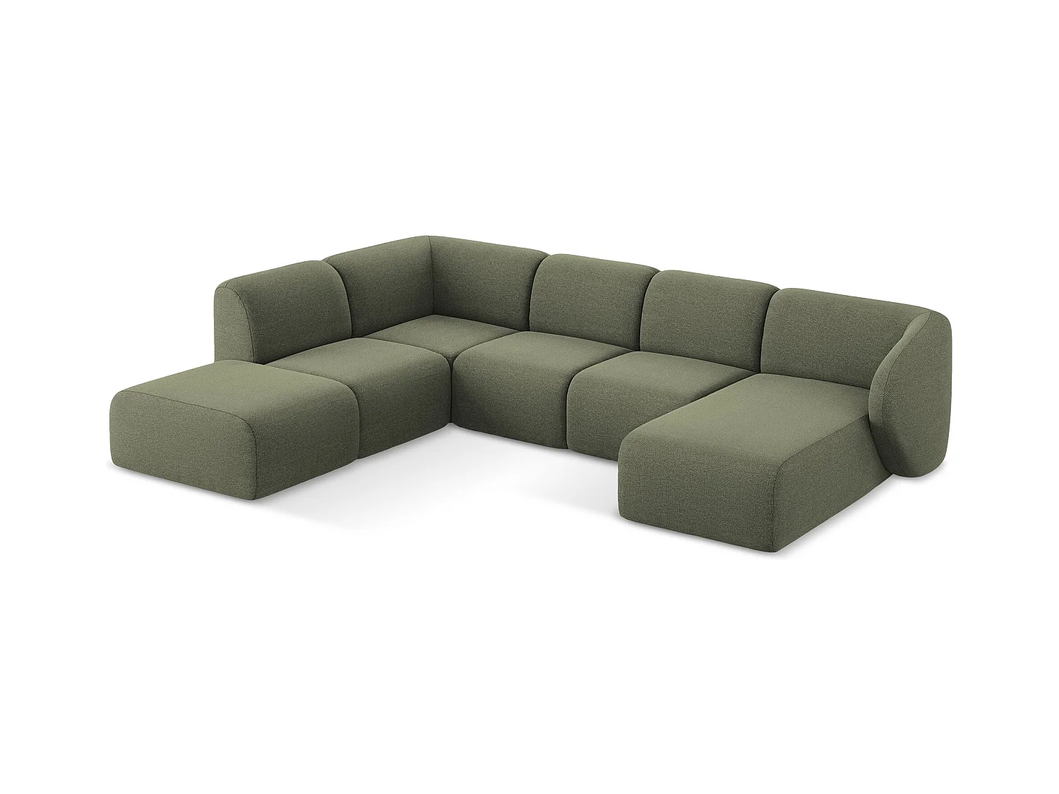 Sofa panoramiczna lewa - z tkaniny bouclé - oliwkowy - LANI