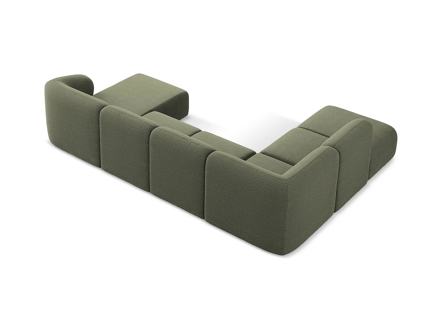 Sofa panoramiczna lewa - z tkaniny bouclé - oliwkowy - LANI