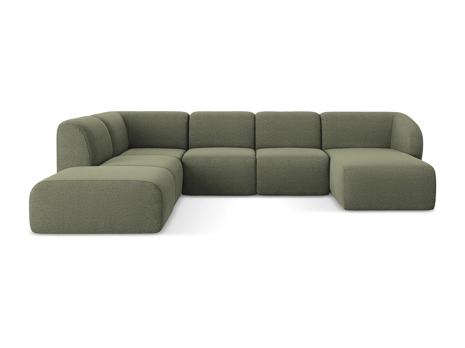 Sofa panoramiczna lewa - z tkaniny bouclé - oliwkowy - LANI