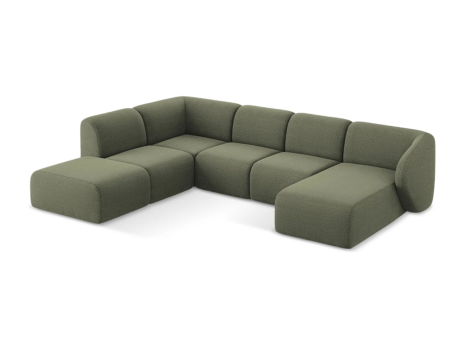 Sofa panoramiczna lewa - z tkaniny bouclé - oliwkowy - LANI