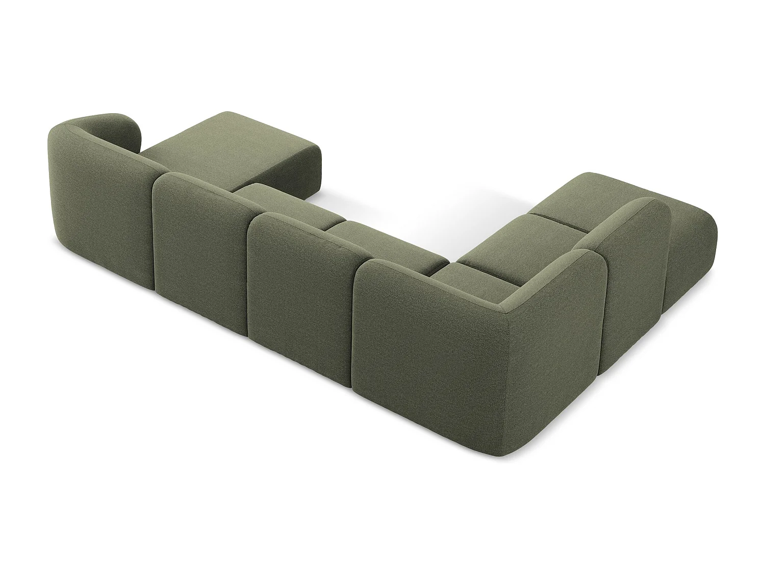 Sofa panoramiczna lewa - z tkaniny bouclé - oliwkowy - LANI