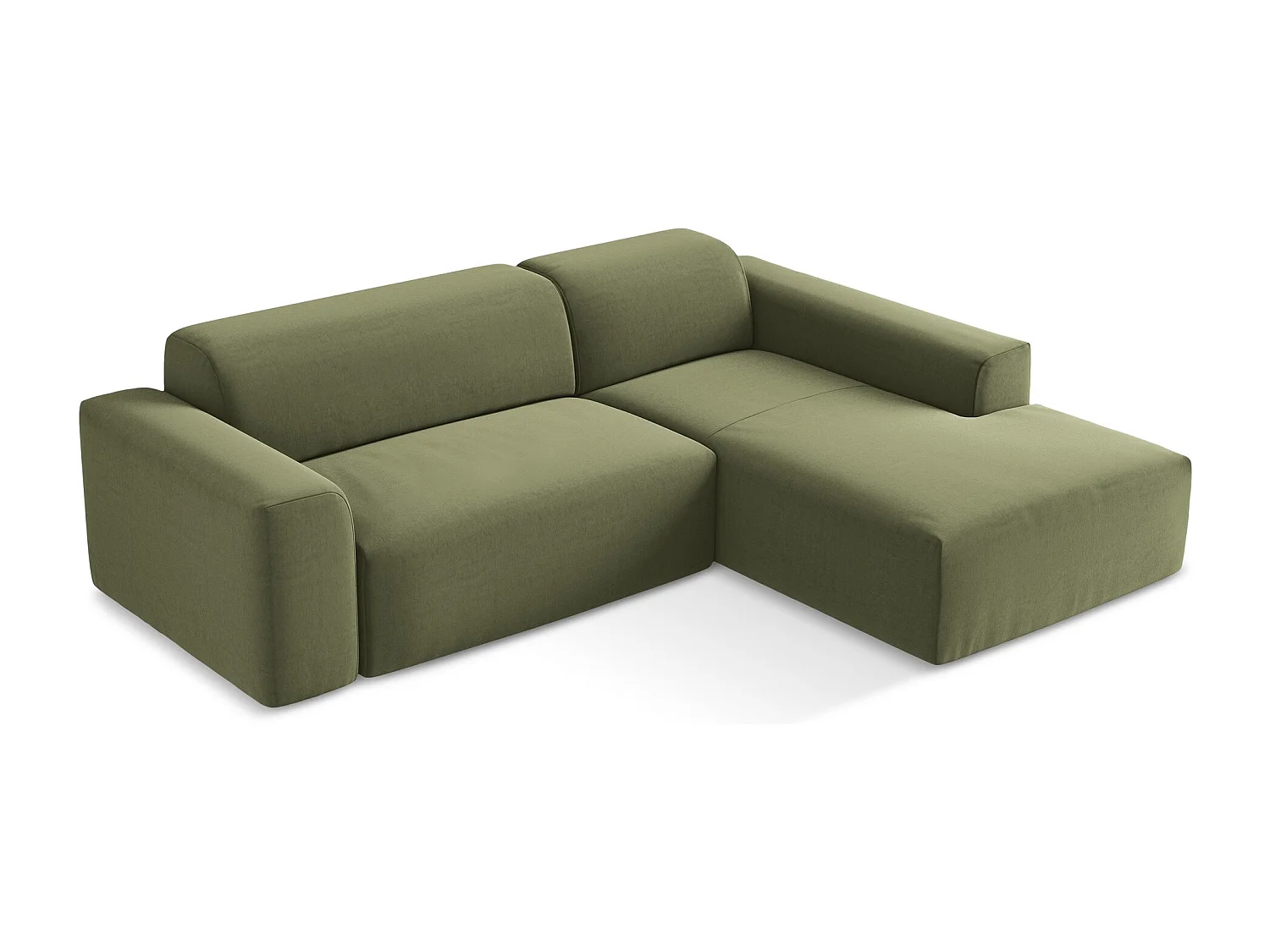 Canapé d'angle 3 places modulaire droit en velours - olive - KELI