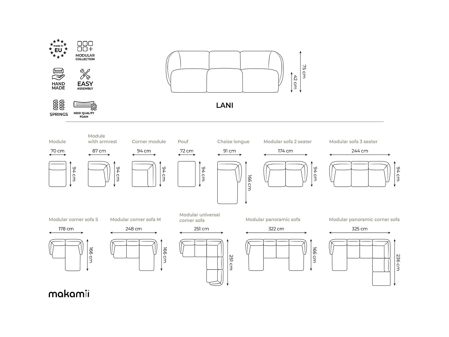 Canapé d'angle 3 places modulaire gauche en tissu chenille - jeans - LANI