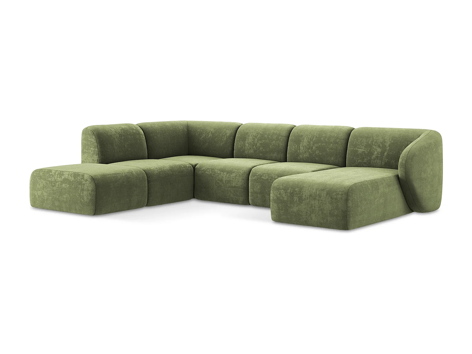 Sofa panoramiczna lewa - z tkaniny szenilowej - zielony - LANI