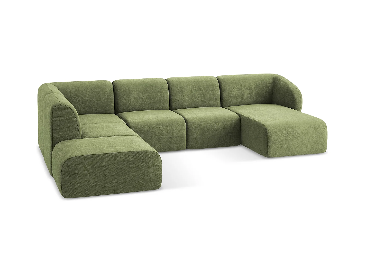 Sofa panoramiczna lewa - z tkaniny szenilowej - zielony - LANI